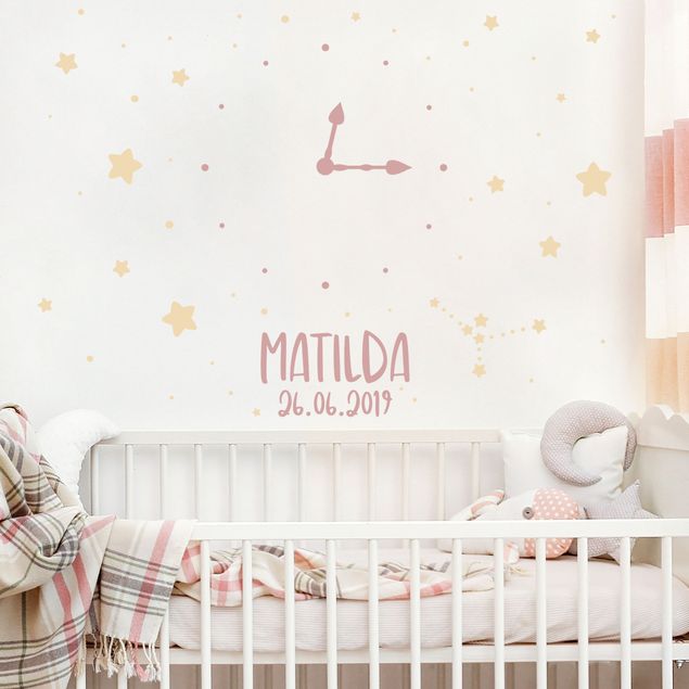 Decoração para quarto infantil Clock With Customised Text Stars Light Pink