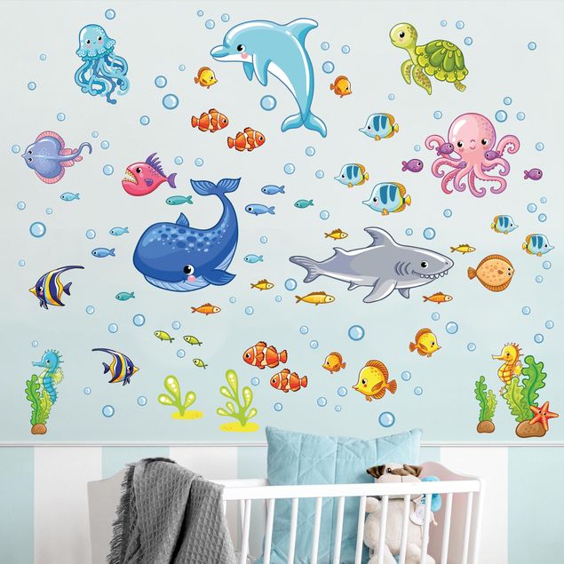 decoração para quartos infantis Underwater world - fish set
