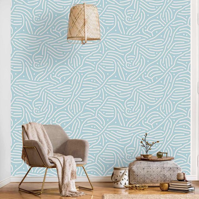 Papel de parede padrões Playful Pattern With Lines And Dots In Light Blue