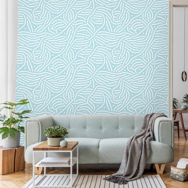 papel de parede moderno Playful Pattern With Lines And Dots In Light Blue