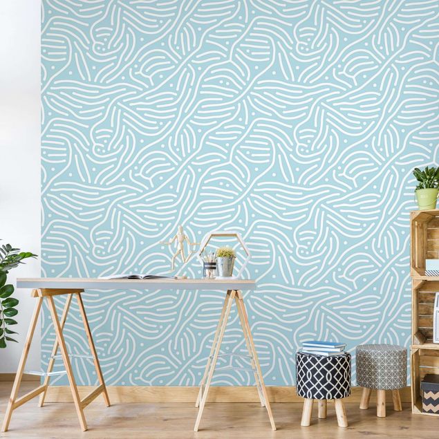 Papel de parede riscas Playful Pattern With Lines And Dots In Light Blue