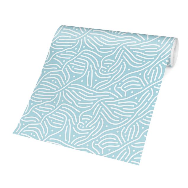 Papel de parede azul Playful Pattern With Lines And Dots In Light Blue