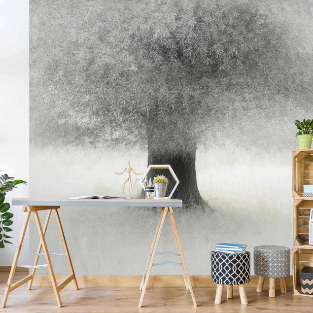papel de parede para quarto de casal moderno Dreaming Tree In White