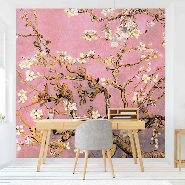 Quadros movimento artístico Pontilhismo Vincent Van Gogh - Almond Blossom In Antique Pink