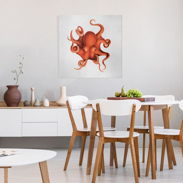 quadro com paisagens Vintage Illustration Red Octopus