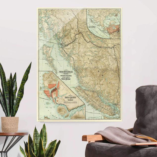 decoraçao para parede de cozinha Vintage Map British Columbia