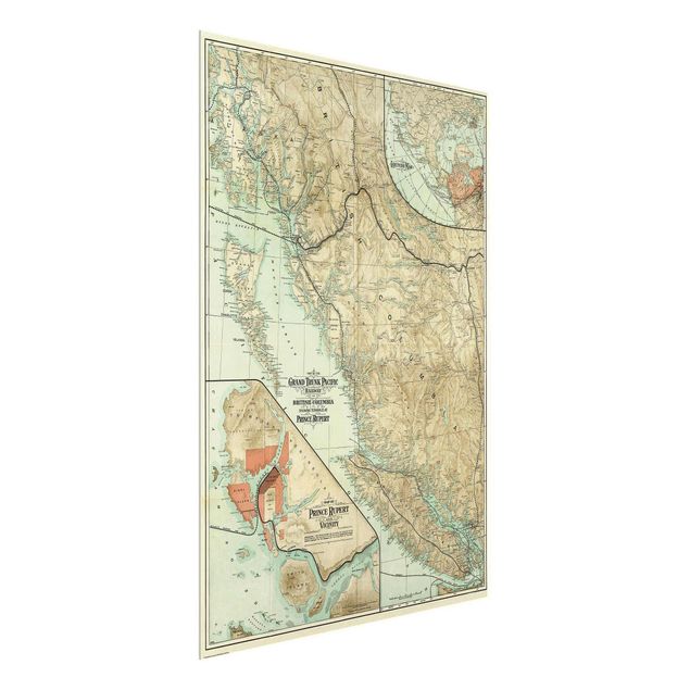 quadro mapa do mundo Vintage Map British Columbia