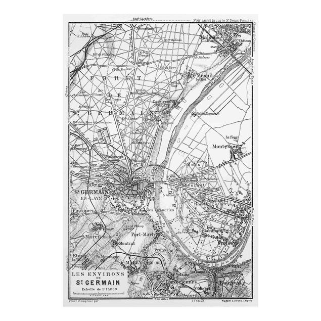 Quadros em vidro frases Vintage Map St Germain Paris