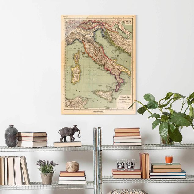 Quadros em vidro mapas Vintage Map Italy