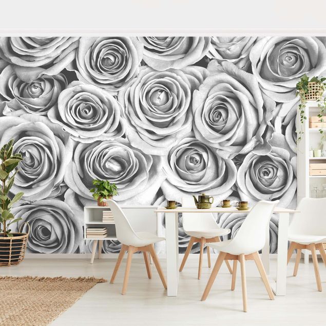 papel de parede moderno Vintage Roses Black And White