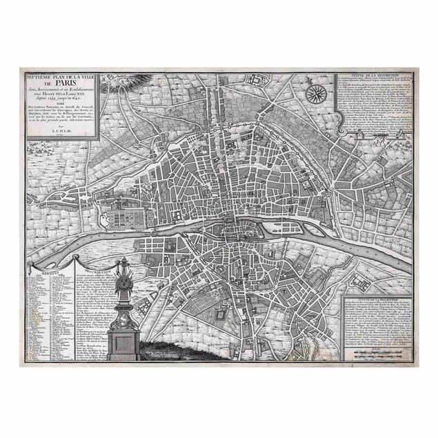 Telas decorativas mapas Vintage Map City Of Paris Around 1600