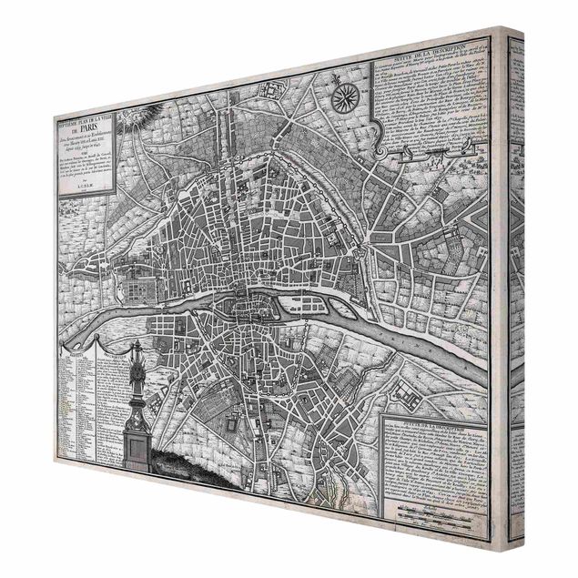quadro mapa do mundo Vintage Map City Of Paris Around 1600