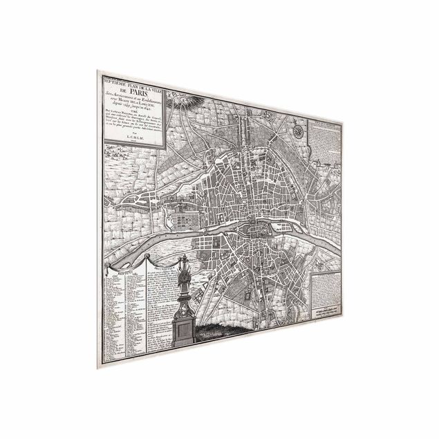 Quadros em vidro mapas Vintage Map City Of Paris Around 1600