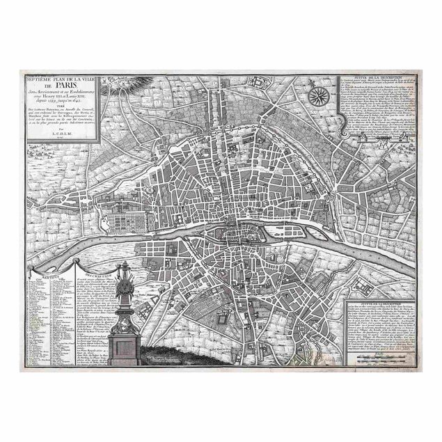 Quadros mapa mundi Vintage Map City Of Paris Around 1600