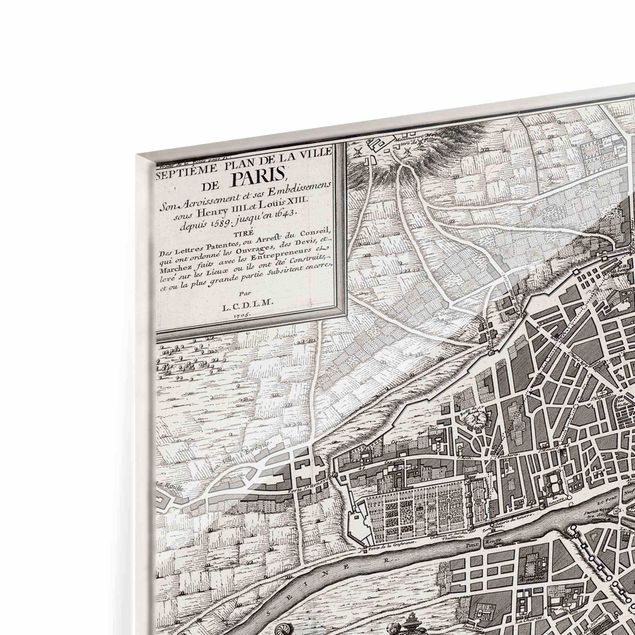 Quadros em cinza Vintage Map City Of Paris Around 1600