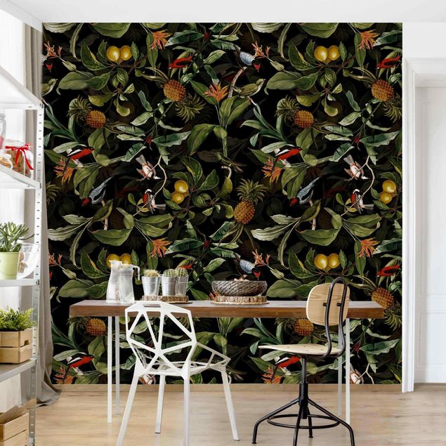 decoraçao para parede de cozinha Birds With Pineapple Green