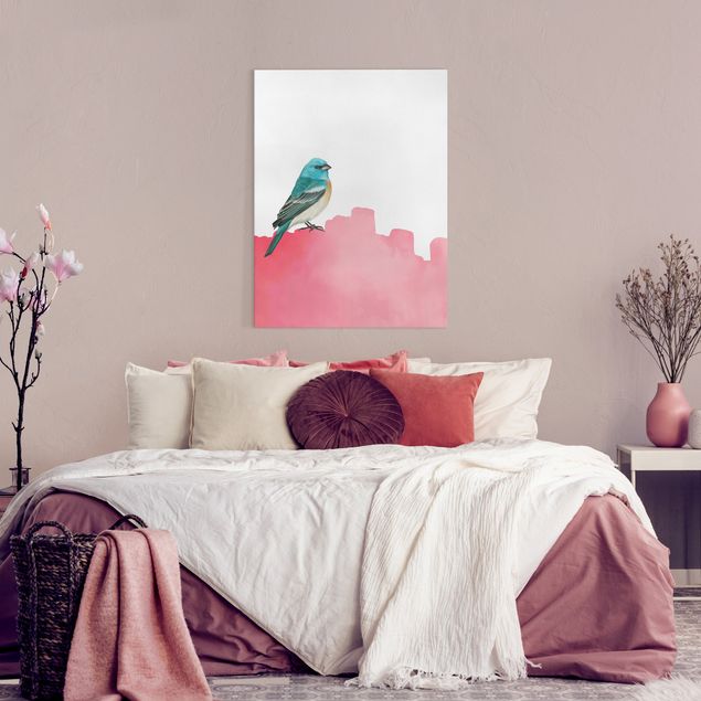 Telas decorativas animais Bird On Pink Backdrop