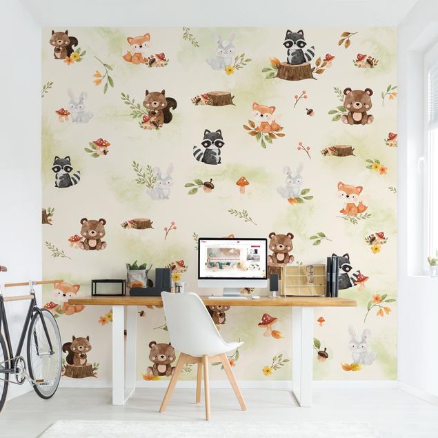 papel de parede moderno para sala Forest Animals Autumn