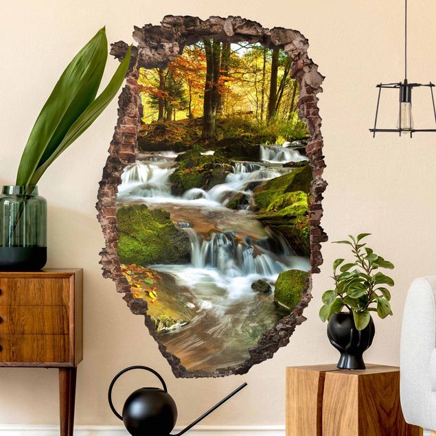 autocolantes decorativos parede Waterfall Forest In The Fall