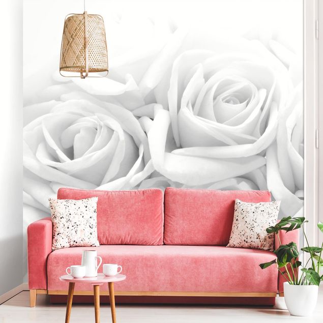 papel parede rosas White Roses Black And White