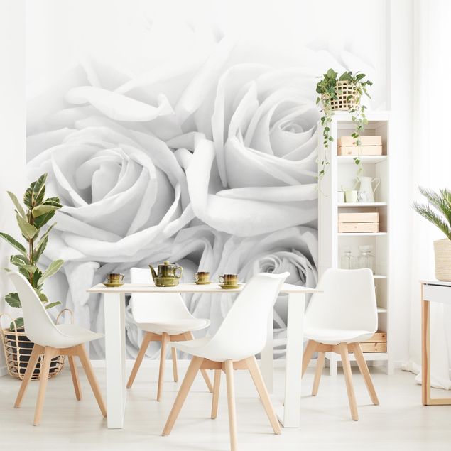 papel de parede para quarto de casal moderno White Roses Black And White