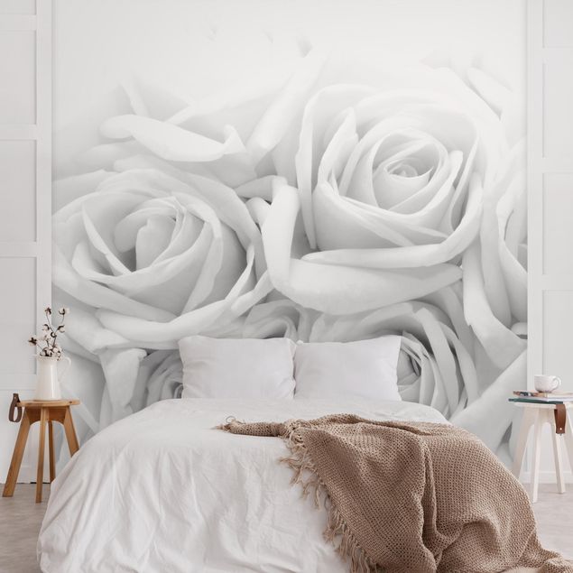 Papel de parede estilo rústico White Roses Black And White