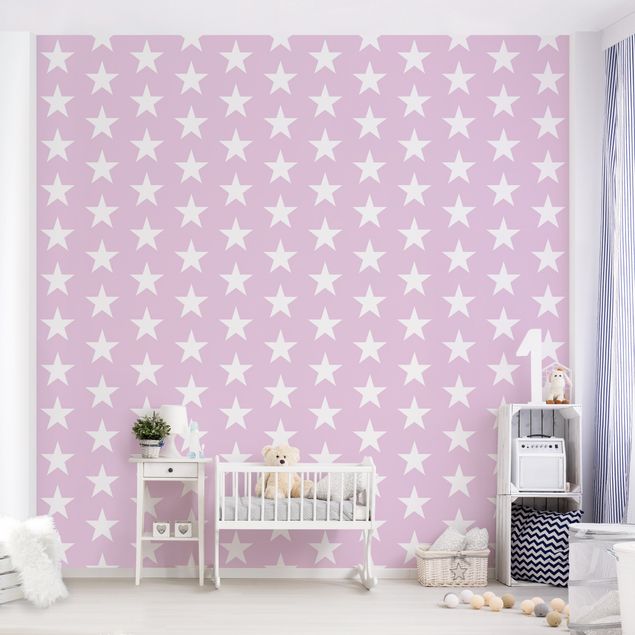 decoração para quartos infantis White Stars On Light Pink
