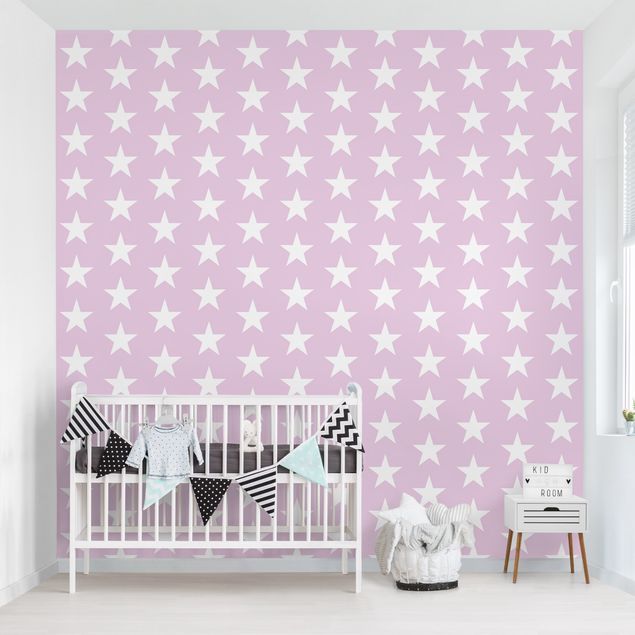 papel de parede moderno para sala White Stars On Light Pink