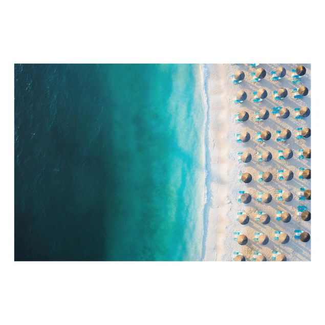Quadros em vidro praia White Sandy Beach With Straw Parasols