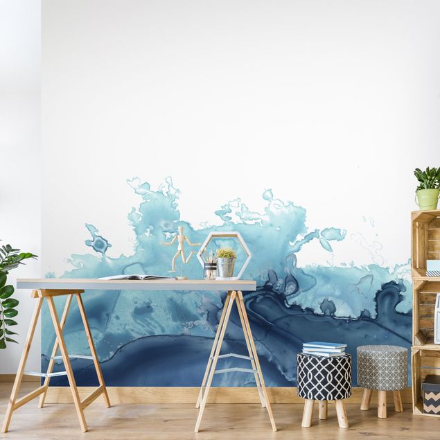 papel de parede moderno para sala Wave Watercolour Blue l