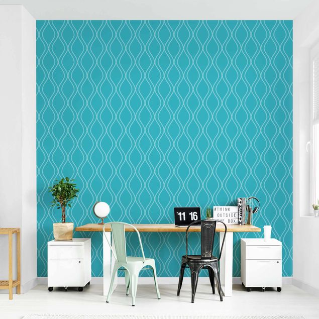 Papel de parede padrões Wave Retro Style Turquoise
