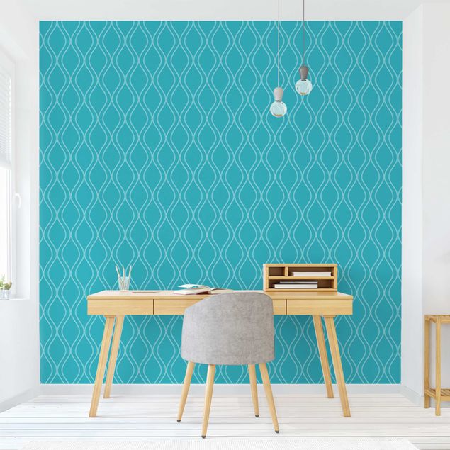 papel de parede para quarto de casal moderno Wave Retro Style Turquoise