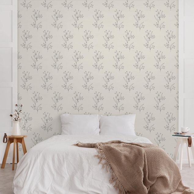 Papel de parede padrões Delicate Flowers In Grey