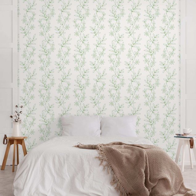 papel de parede para quarto de casal moderno Delicate Climbing Flowers In Green