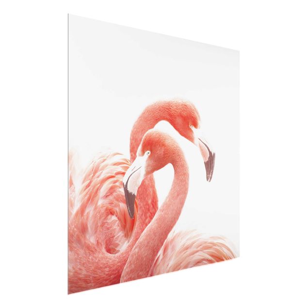 Quadros em vidro animais Two Flamingos