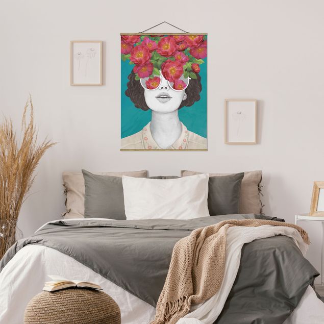 Quadros retratos Illustration Portrait Woman Collage With Flowers Glasses