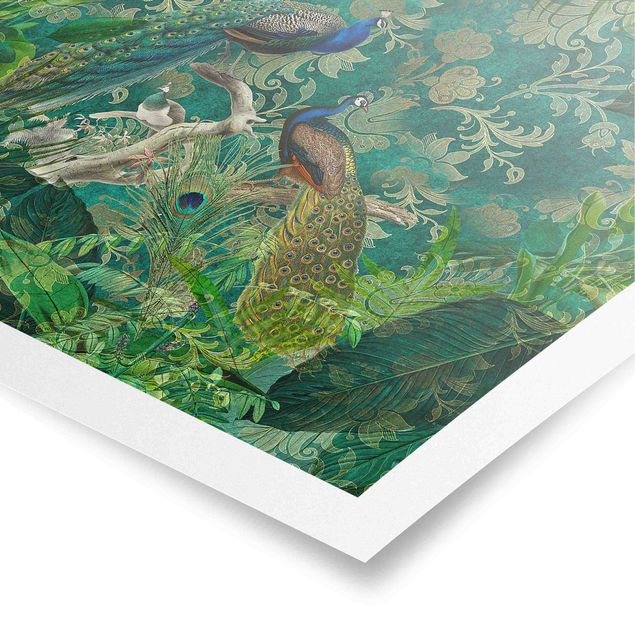 quadros decorativos verde Shabby Chic Collage - Noble Peacock II