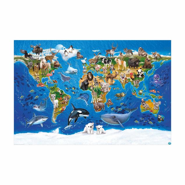 tapetes coloridos para sala Animal Club International - World Map With Animals