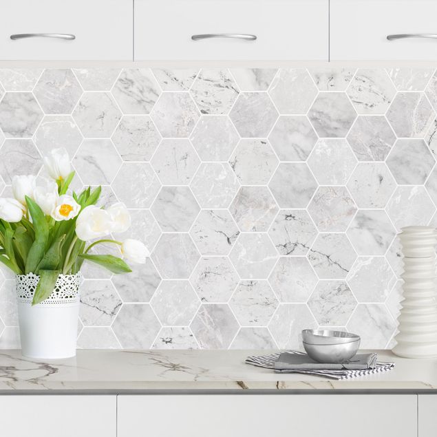decoraçoes cozinha Marble Hexagon Tiles - Light Grey