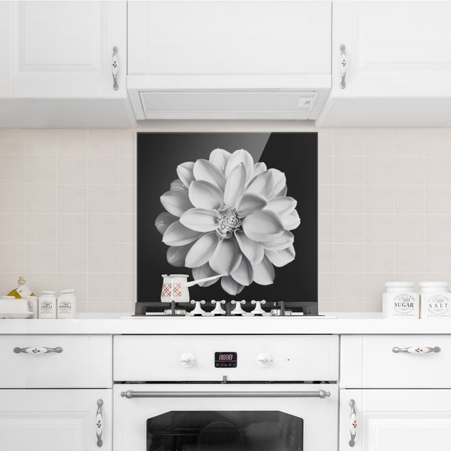 Painel anti-salpicos de cozinha flores Delicate Dahlia In Black And White