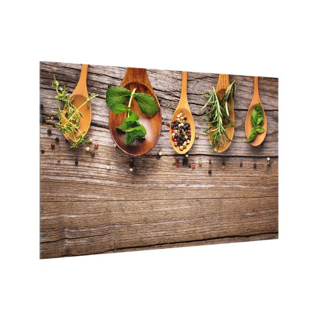 Painel anti-salpicos de cozinha imitação madeira Herbs And Spices