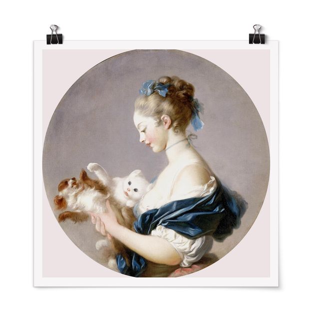 Quadros por movimento artístico Jean Honoré Fragonard - Girl playing with a Dog and a Cat