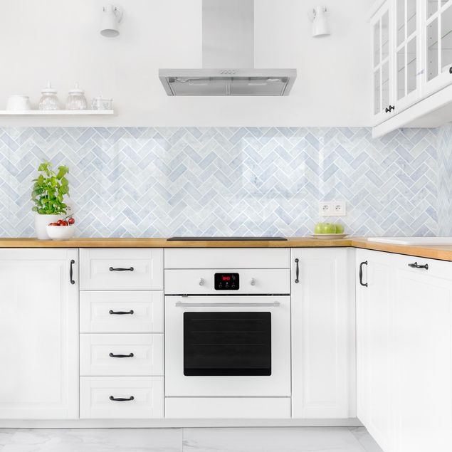 Backsplash de cozinha imitação azulejos Marble Fish Bone Tiles - Ice Blue