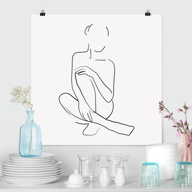 decoraçao para parede de cozinha Line Art Woman Sitting Black And White