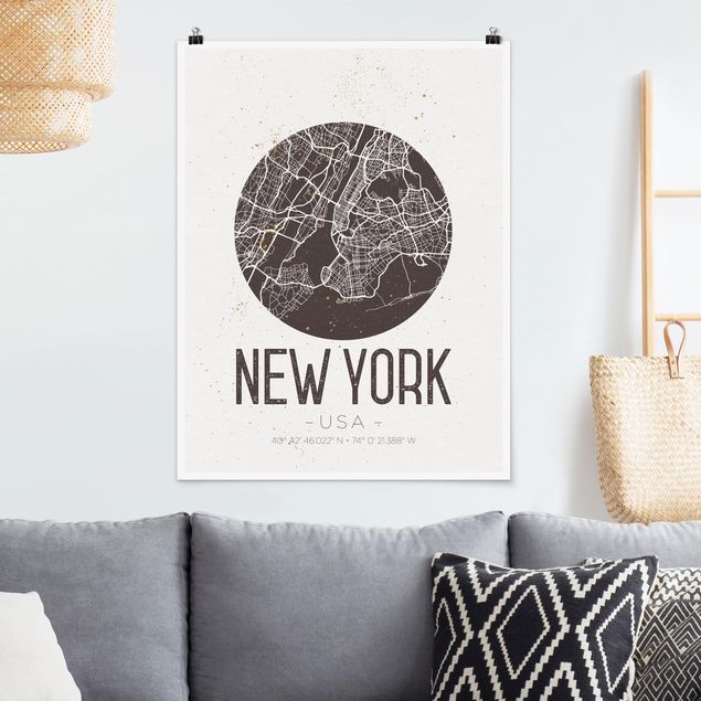 decoraçao para parede de cozinha New York City Map - Retro