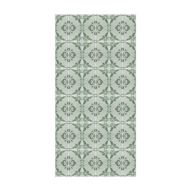 Tapetes imitação azulejos Watercolour Tile Pattern Lagos Emerald Green