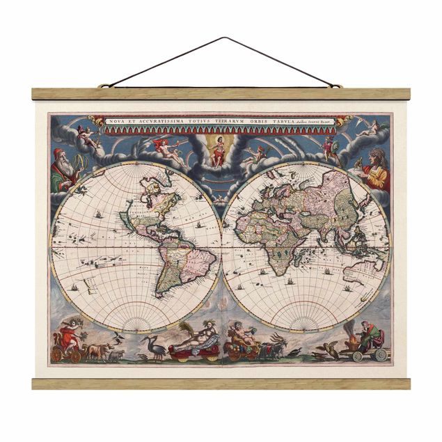 Quadros vintage Historic World Map Nova Et Accuratissima Of 1664