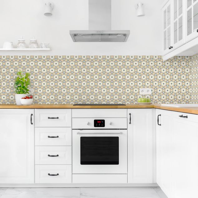 Backsplash de cozinha imitação azulejos Oriental Patterns With Yellow Stars