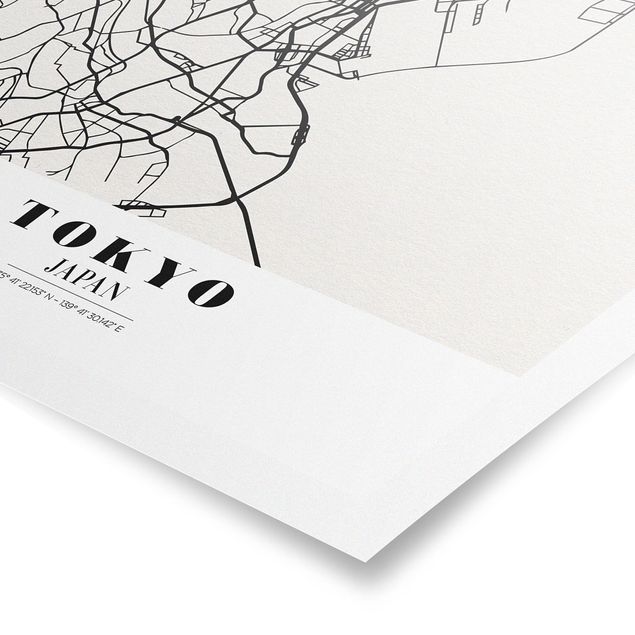 Posters em preto e branco Tokyo City Map - Classic