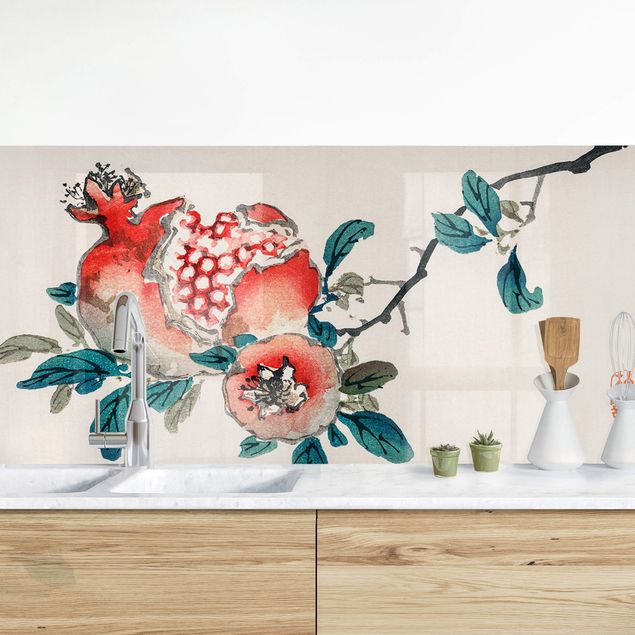 decoraçao para parede de cozinha Asian Vintage Drawing Pomegranate